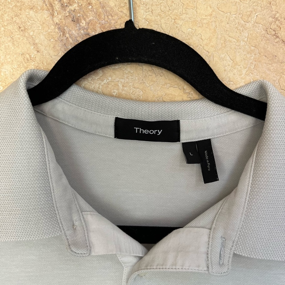 Theory Men’s Short Sleeve Polo Shirt Off White Tan Men’s L - Picture 4 of 4